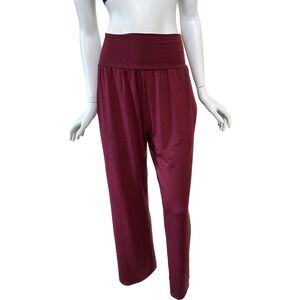 UEU Casual Loose Wide Leg Women's Yoga Pants Pockets Burgundy Red Small